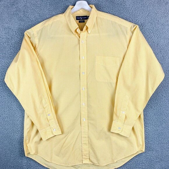 VTG Ralph Lauren Blake Shirt Mens Extra Large Yellow Check Casual Preppy FIT BIG - Picture 1 of 10